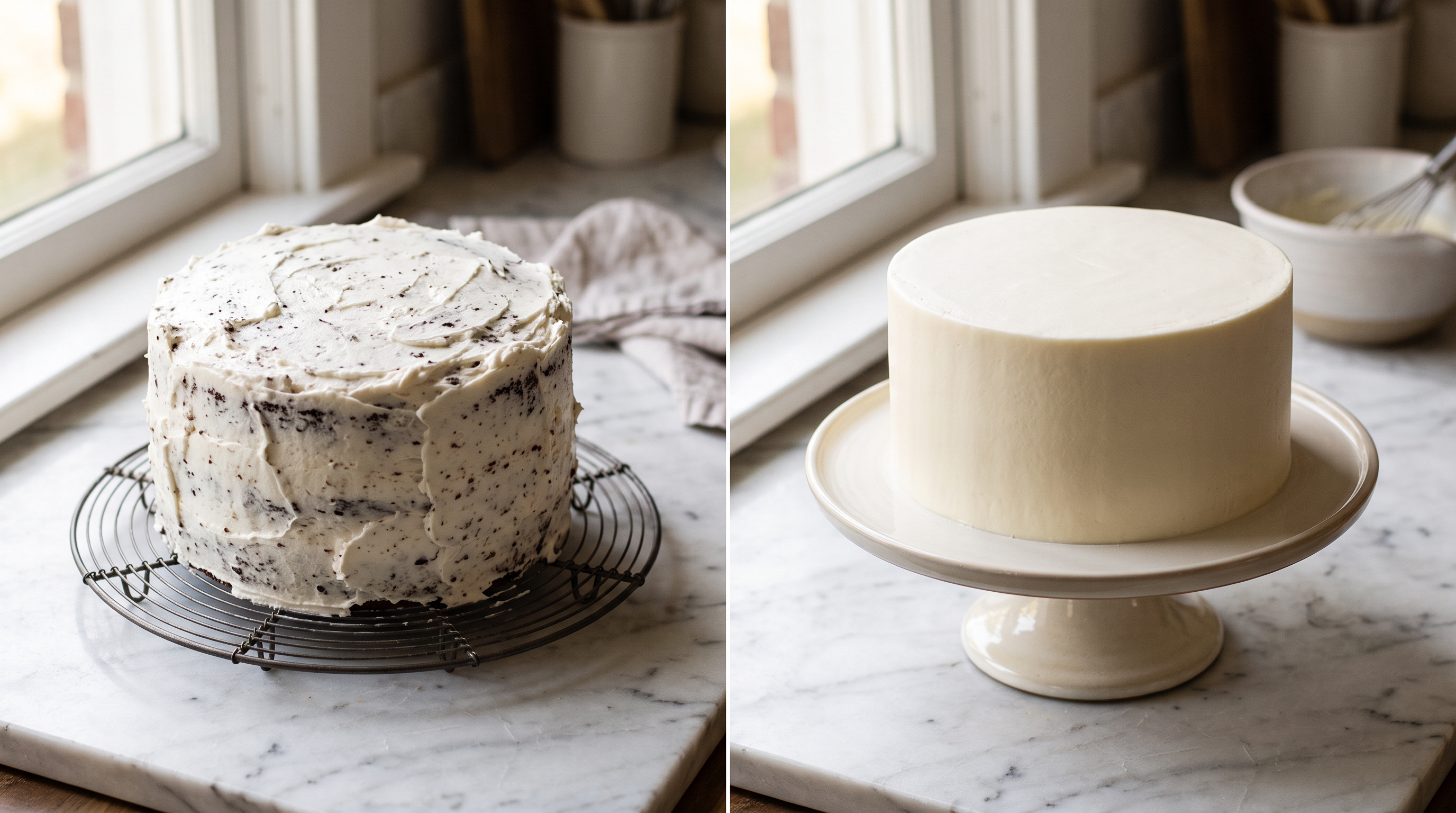 Before and after comparison of hand frosting vs Cake Form finish