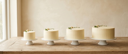 Finished cakes in ascending sizes made with the bundle kits